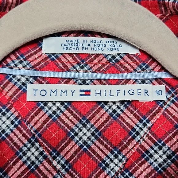 Tommy Hilfiger, Women's, Sz 10, Red, Black, White, Navy Plaid Blouse - Picture 8 of 8